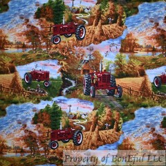BonEful Fabric FQ Cotton Quilt Rainbow Scenic Farm Tractor Barn Windmill Fields