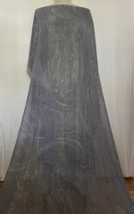 100% Silk Chiffon w/ Lurex Gold Stripes & Wave Gray Fabric By the Yard 44″ Wide