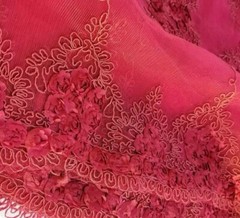 Dark Red Mesh Scalloped Lace French design embroidery Fabric W/ Mini 3D Flowers