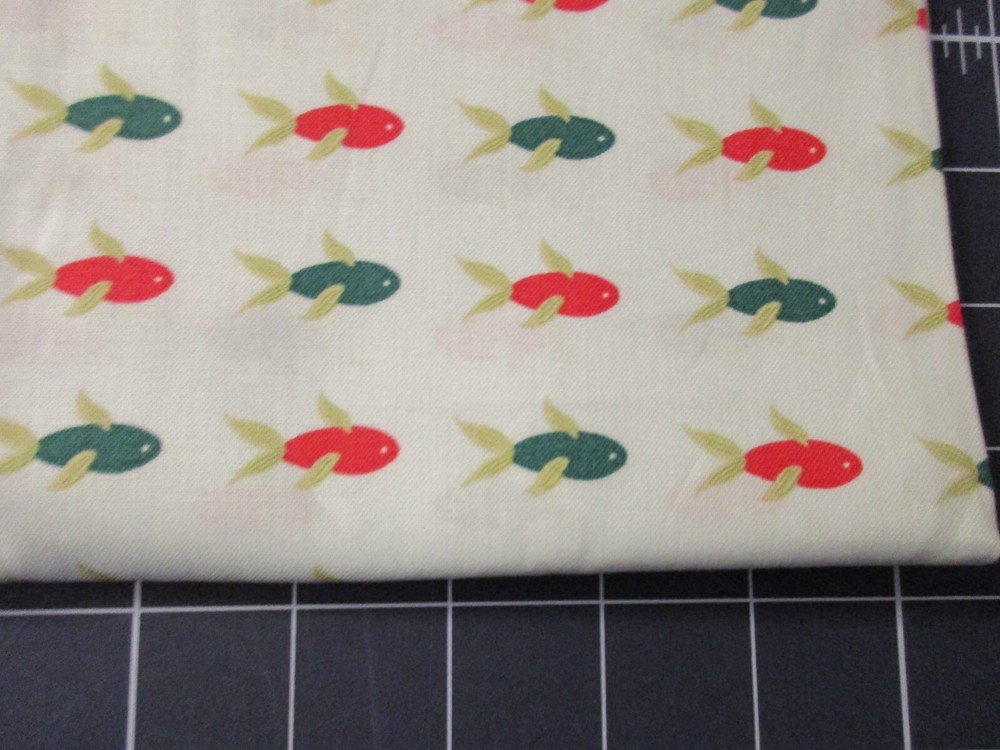 1 Fat Quarter New Cotton Fabric Red & Green Fish on Light Aqua Approx 18″ x 21″