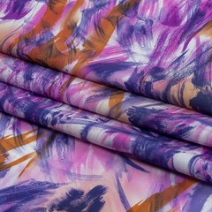 1.83m Pink Purple Orange Wild Brushstrokes Stretch Nylon Tricot Fabric