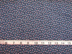1 yd 100% Cotton Fabric Blue with Pink Circles, Blue Ribbons, Dotted Design