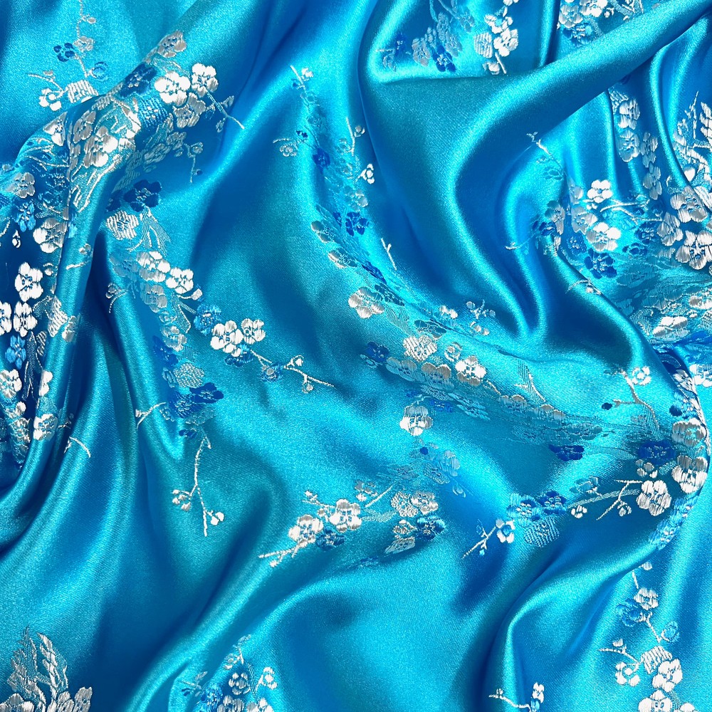 Kori TURQUOISE Plum Blossom Floral Brocade Chinese Satin Fabric for Cheongsam/Q
