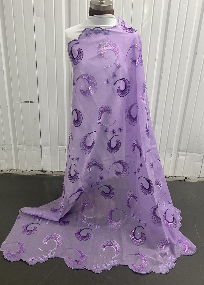 1.5 Yard Lavender Rhinestone Sequins Embroidered Lace fabric 50” Width