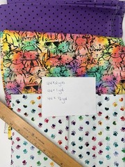 Lot Of 3 Quilt Fabric 3.5 Yards Tie Dye Cats Rainbow Paw Prints Polka Dots