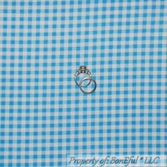 BonEful Fabric FQ Cotton Quilt Aqua Blue White Gingham Check Stripe Small Calico