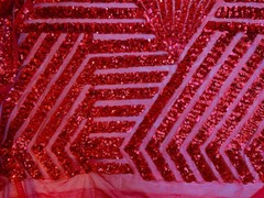 Thea RED Geometric Sequins Diamond & Stripes on Mesh Lace Fabric by the Yard