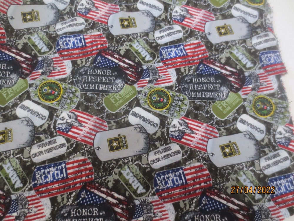 20 x 40 “United States US Army Cotton Fabric Dog Tags Cotton Quilting Fabric