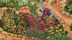 Fabric Red Rooster “Japanese Garden” Dark Country Colors Brown Green Prpl $2.75
