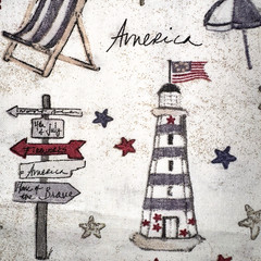 XL SCRAP 17×22″ (FAT QTR) American Beach Day FABRIC Lighthouses Cabanas Starfish