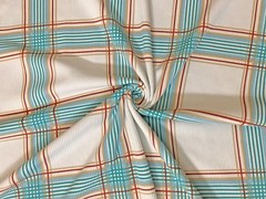 Rib Knit Ivory Plaid Teal & Sky Blue 4 Way Stretch 60″W By Yard-RBPR102
