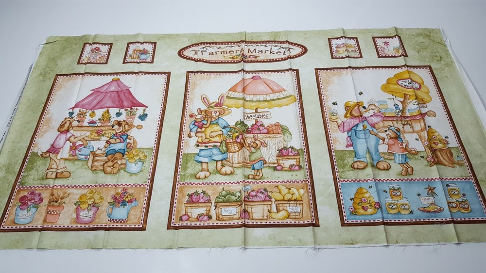 Farmer’s Market Panel 23×42 Kelly Mueller P&B Textiles Bunny Teddy Bear