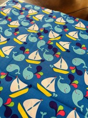High Seas 100% Cotton Fabric Springs Creative BTY BABY WHALE Sailboat OCEAN 44″W