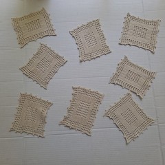 Lot of 8 (5.5′ X 4.5″) Handmade Beige Crocheted Squares Craft Project