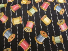 Cotton Fabric Vintage Colorful Wooden Spools on Black Concord Kesslers 1yd x 44