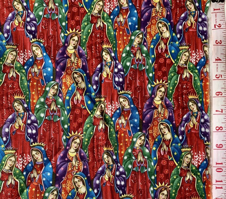 Our Lady of Guadalupe Virgin Mary Mexico Rubin Cotton Quilt Fabric PER YARD