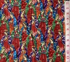 Our Lady of Guadalupe Virgin Mary Mexico Rubin Cotton Quilt Fabric PER YARD