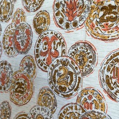 1960’s 1950’s Vintage Coin Old Money Fabric Orange Brown 3 Yards 36inches Wide