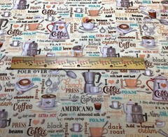 Coffee House Themed Fabric 19” X 44” New