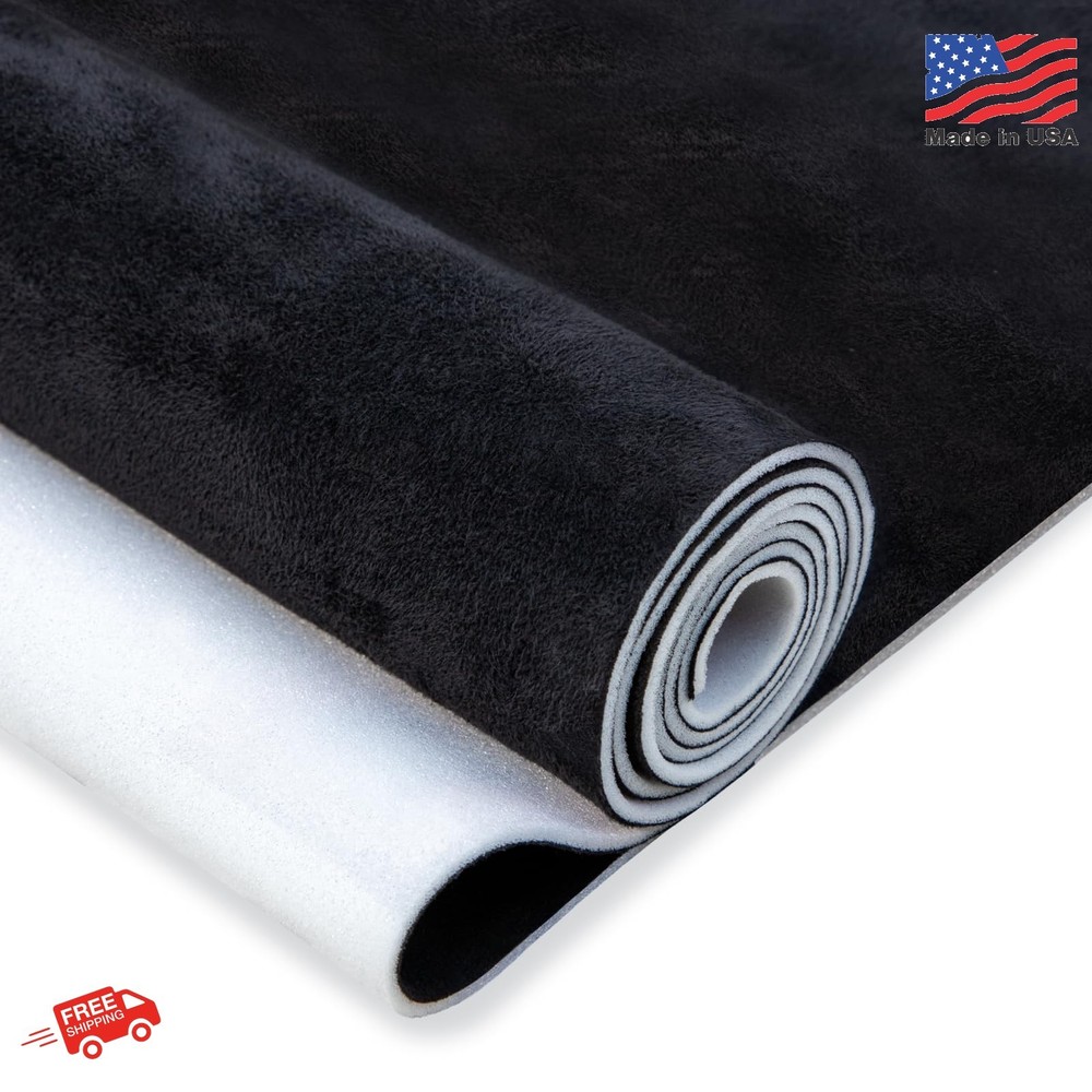 Hiksuky Suede Auto Headliner Fabric 98″ L × 60″ W with Foam Backing – Black Inte