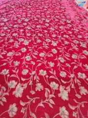 VTG 90s Red Floral Burnout Velvet Fabric 55″ Wide 4.94 Yards