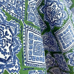 Sample Blue Green Outdoor Upholstery Fabric Moroccan Tile Medallion Patio