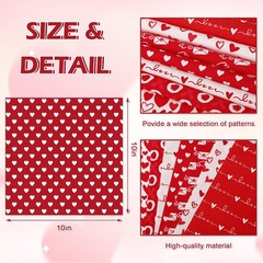 40Pcs Valentine’s Day Cotton Fabric Bundles 10 x 10 Inch Red White Love Heart Fa