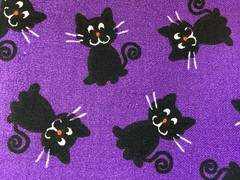 2 Yards Kitty Cat Cotton Fabric Black Cats On Purple Background New