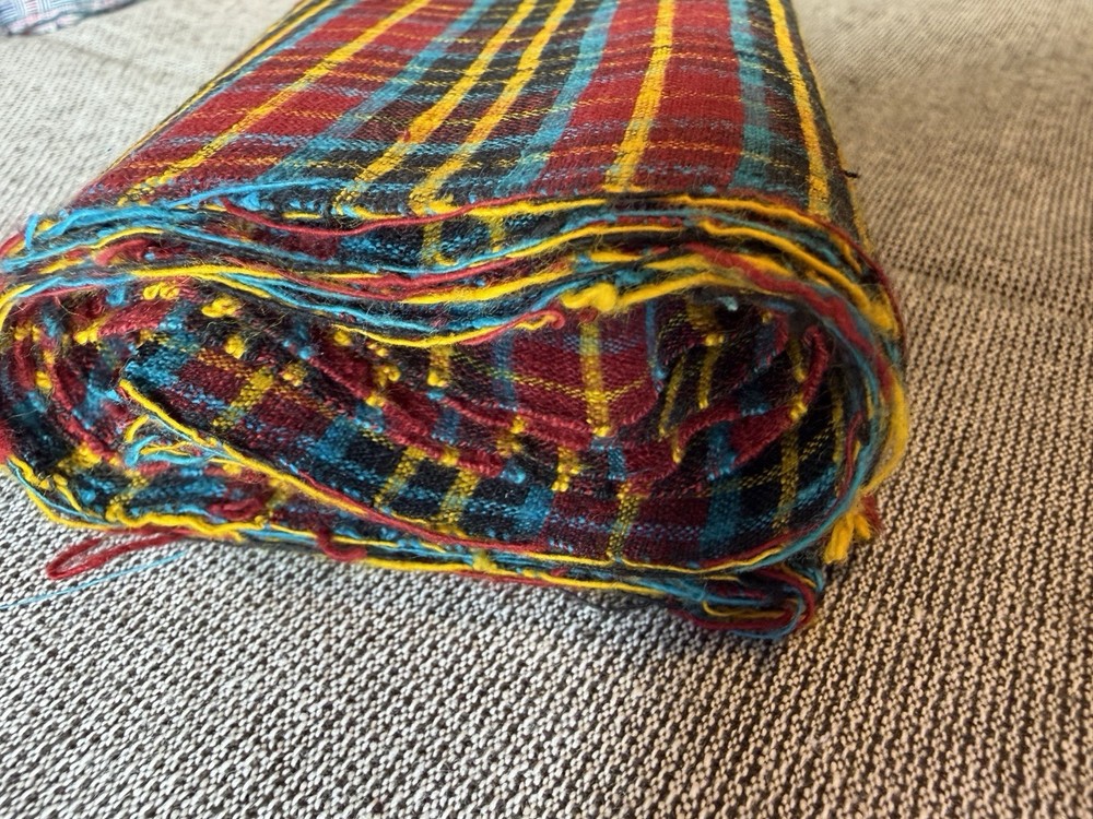 Vintage Chinese Homespun Cotton Fabric Primitive Plaid Handwoven 1 Yard （老土布）