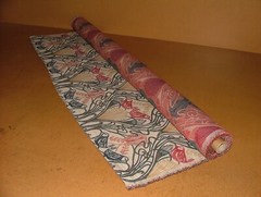 Art Nouveau Bird Red Blue Jacquard Curtain Upholstery Cushion Multi Use Fabric