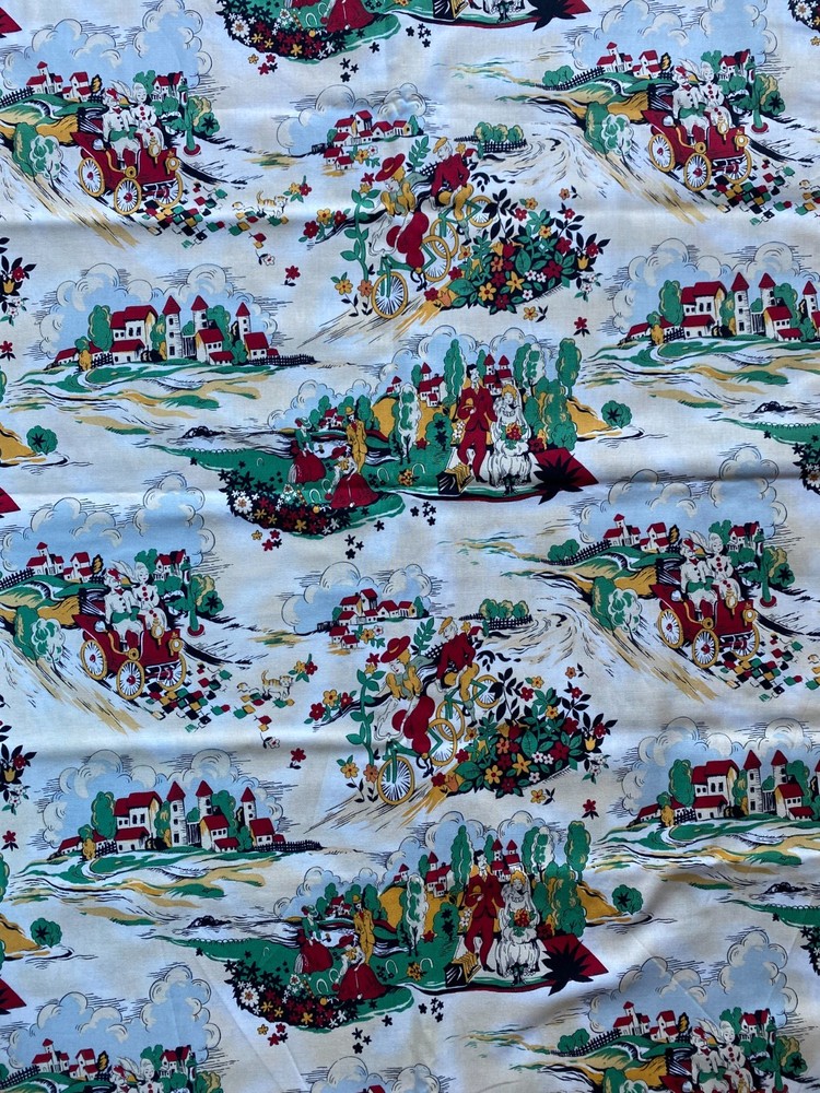 RED ROOSTER FABRIC~Sweet Adeline~1800s COUNTRYSIDE SCENES~Gay 90s~CROQUET~43×74~