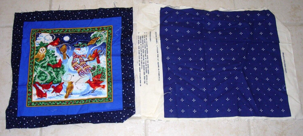 Fabric Panel SEWING CRAFTS snowman christmas glitter THROW PILLOW COUCH blue