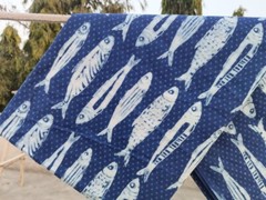 Indian Indigo Blue Block print Cotton Fabric, curtain fabric, dress material