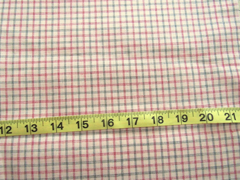 1 yd Cotton Blend Fabric Cream with Red & Green Check Lines