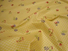 1 of 10 Yds Suburban Fabric Delightful Gingham Check fruit Yellow Drapery 54″w