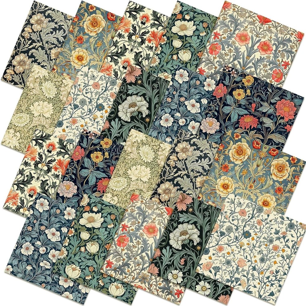 10 Pcs 20”X20” William Morris Flowers Quilting Fabric Bundles Vintage Floral F