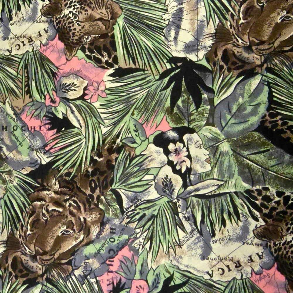 Leopards, Tropical Jungles of Africa, Maps, Cotton Fabic, BTY
