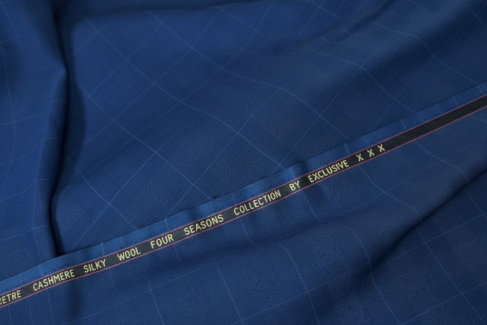 Blue Prince of Wales Checked Suiting Fabric Cashmere Wool