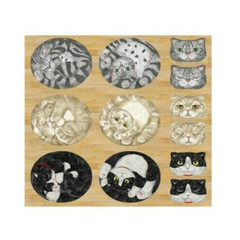 Kokka “Round Cats on Wood” Cotton Fabric Panel – from Japan – Adorable!
