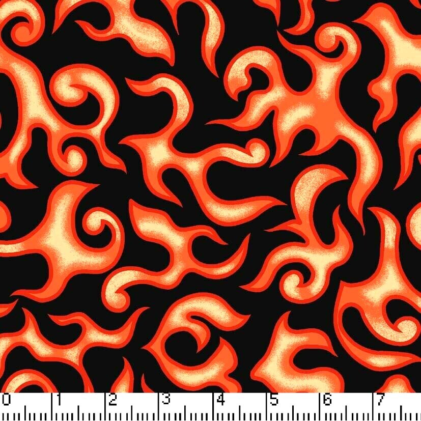 100% Cotton Fabric BTY (BY THE YARD) Biker Flames Harley Orange Black Yellow