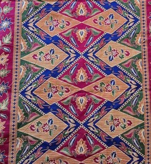 Indonesian Batik Fabric Floral Cotton Green Red & Blue Java Style Design
