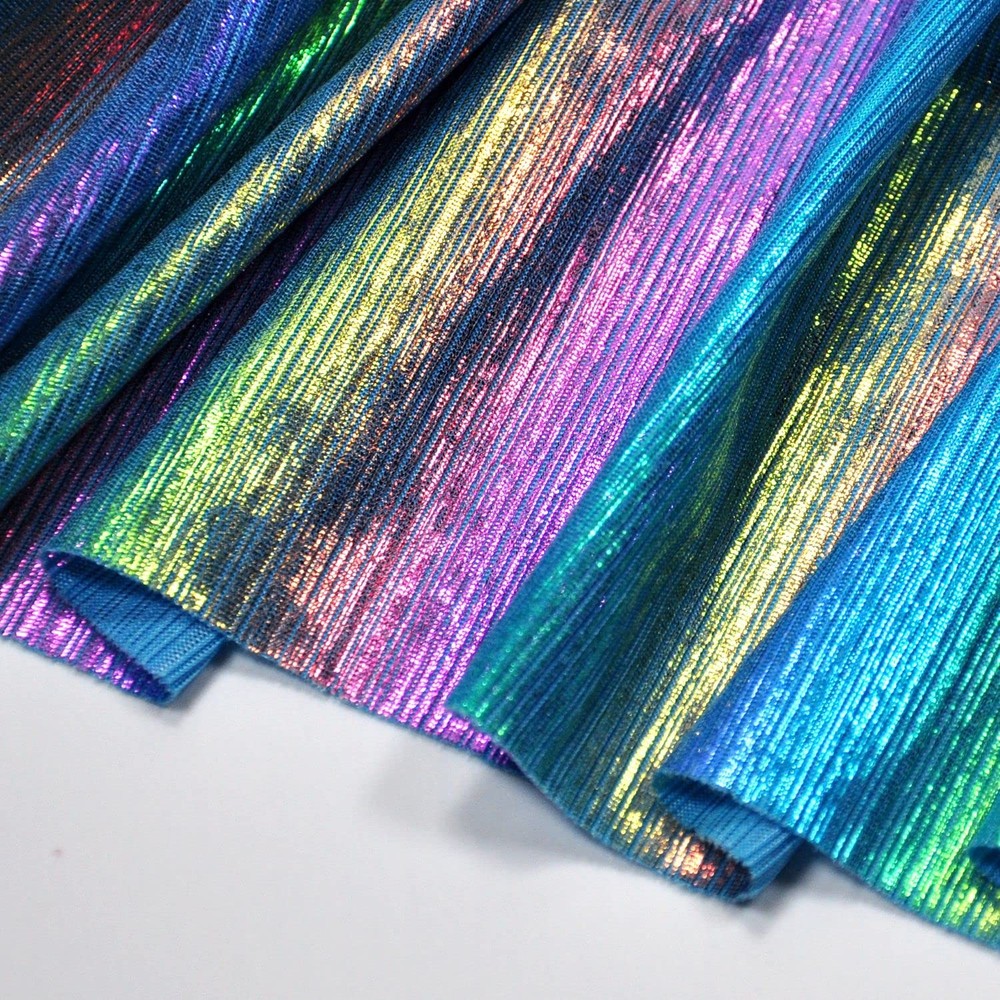 Shining Iridescent Hologram Laser Fabric Knit Crepe 58inch Wide, Blue Set 1 PCS