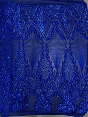 Francesca ROYAL BLUE Vines and Diamonds Pattern Sequins on Mesh Lace Fabric by