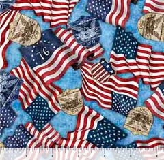 1776•250th American Flags & 250 Crest Fabric! 1yd BTY•Cotton•Blue•Fast Ship!