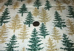 Vintage Sewing Fabric Christmas Trees Gold Metallic Accent 56″ x 44″
