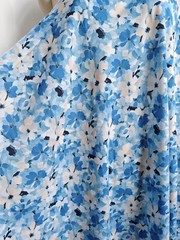 55” Wide By Yard Blue Floral Viscose Fabric Dress Gown Robes Material Rayon