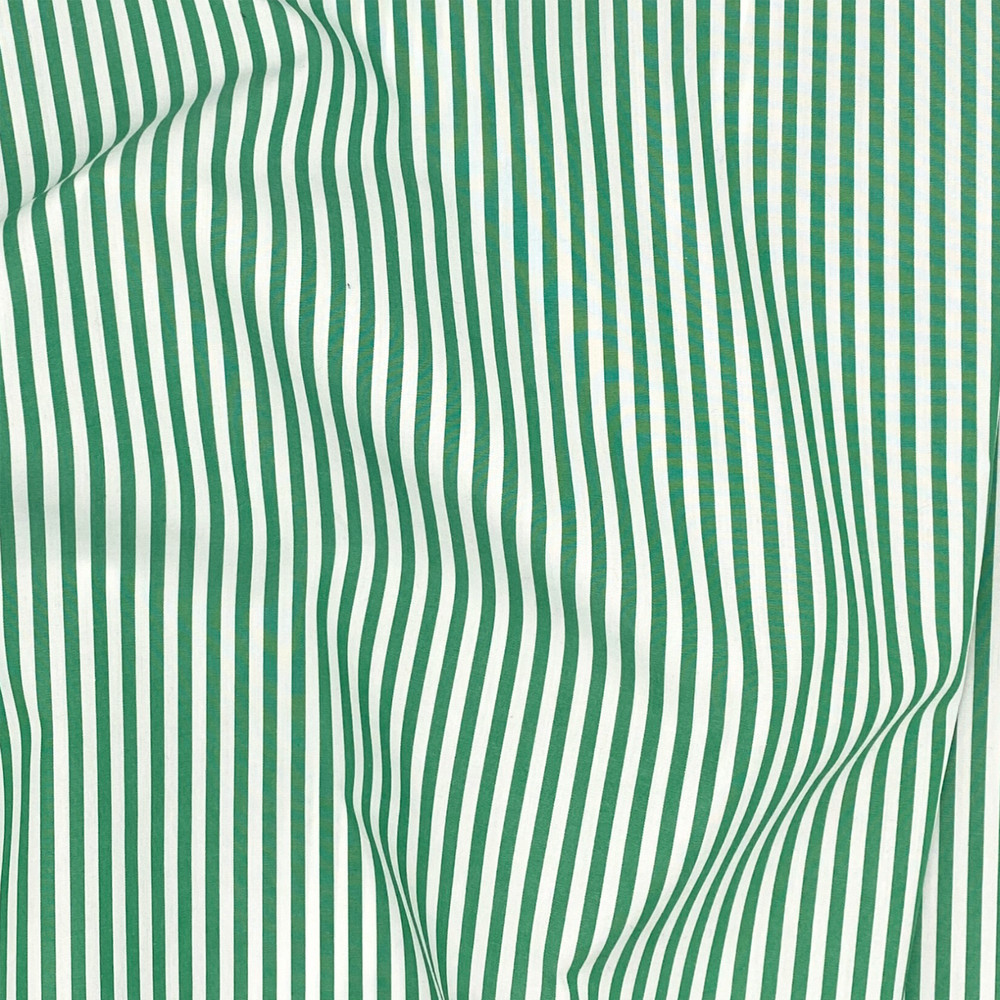 Green Striped Cotton Fabric: Yarn-Dyed Woven Shirting 58-inch Wide