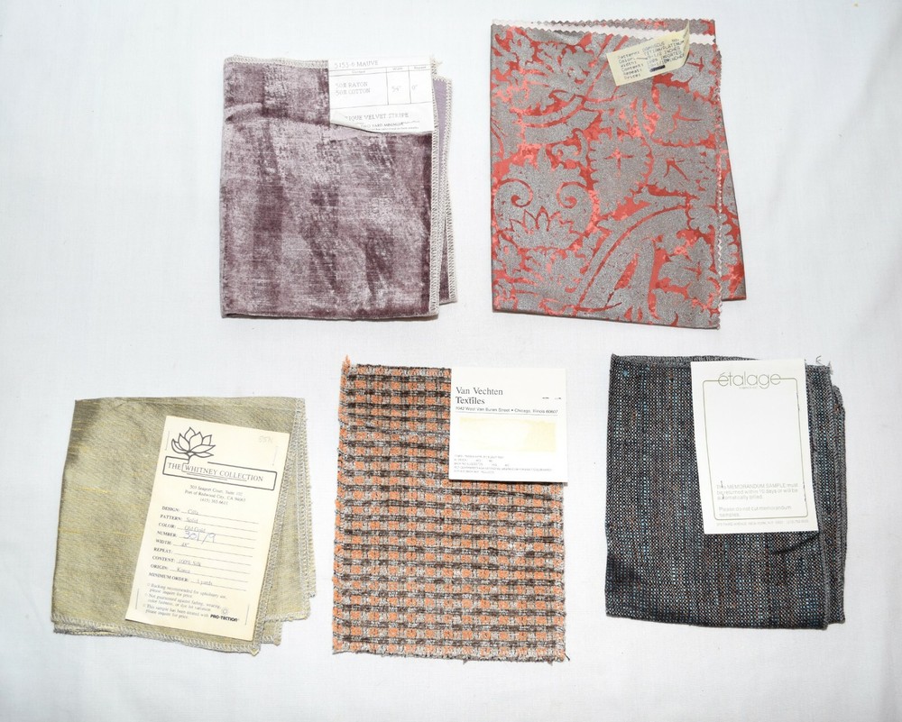 Vtg Lot of 5 Various Brands & Sizes Cotton Silk Rayon Upholstery Fabric Samples
