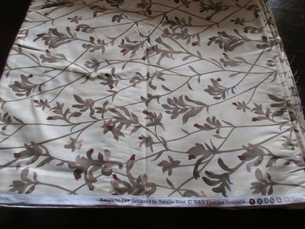 1 Yard New Cotton Fabric Australia Kangaroo Paw Taupe Leaf Print