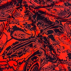 Red and Black Paisley Print Stretch Fabric 60″wide Swimsuit Spandex By Yard